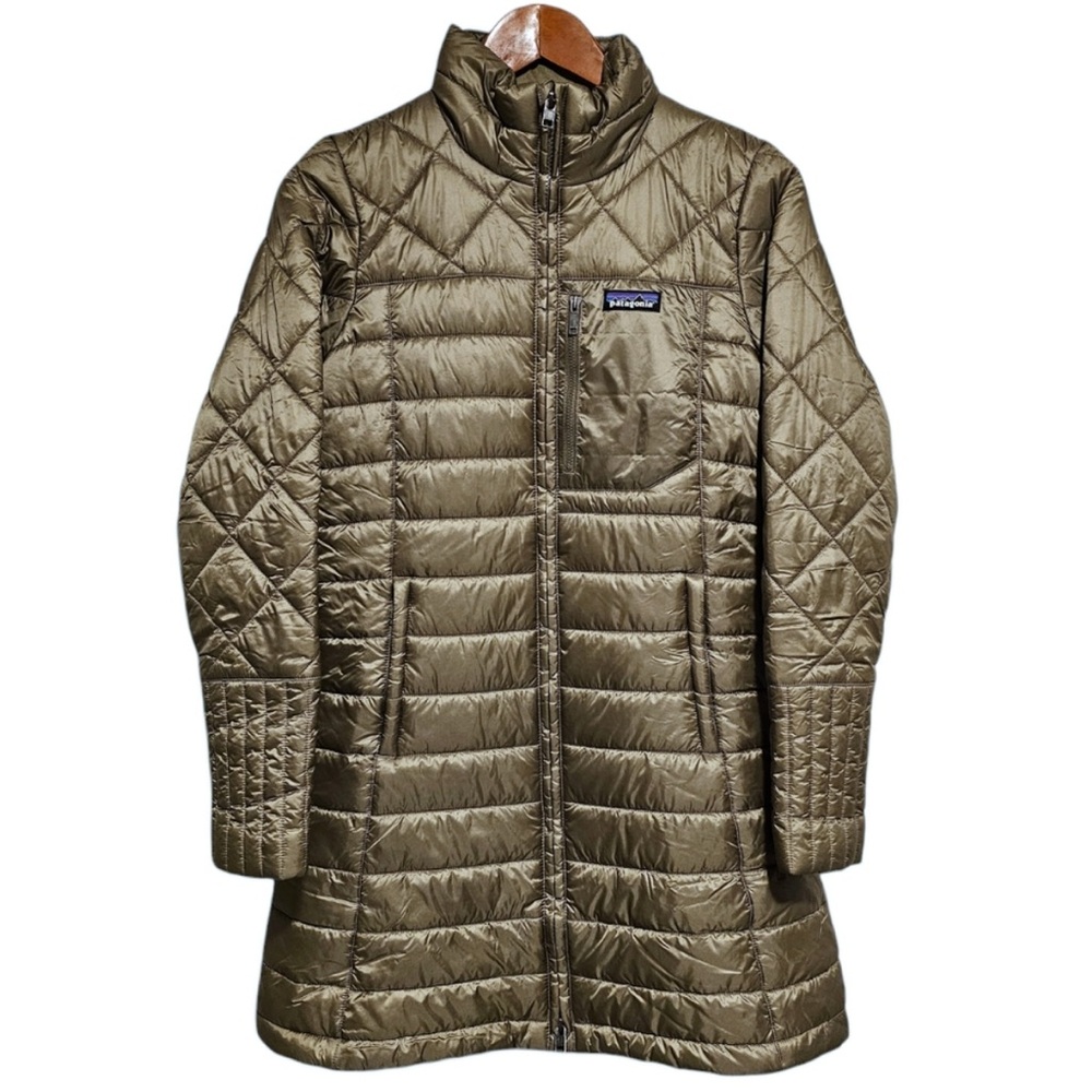 Patagonia Women's Soft Green Long Puffer Jacket Quilted Jacket Small